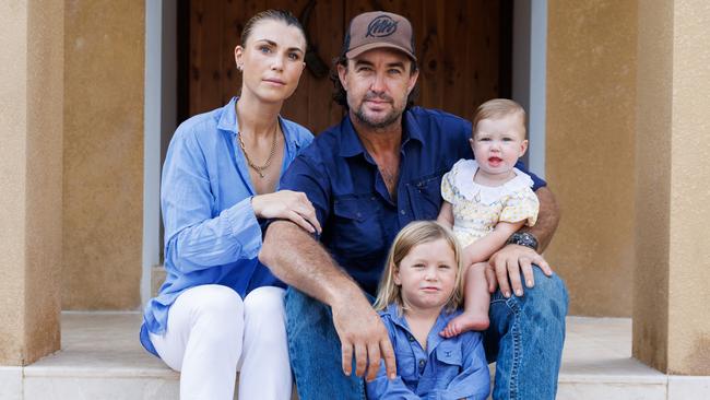 Matt Wright pictured in Darwin with his wife Kaia and kids Banjo and Dusty. Picture: Charlie Bliss