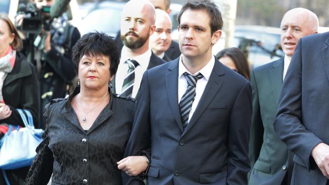 Jill’s mother Edith McKeon, brother Michael McKeon, husband Tom Meagher, and father George McKeon leave court after the sentencing of Adrian Bayley. Picture: David Crosling