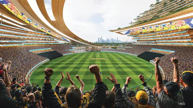 The proposed stadium in ‘cricket mode’ in 2050. Picture: Supplied.