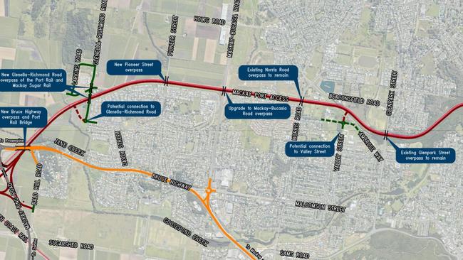 A preliminary map showing the Mackay Port Access Road. Picture: Department of Transport and Main Roads.