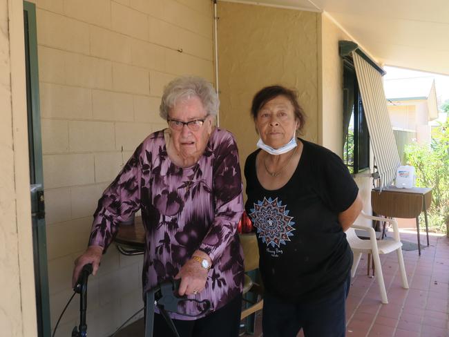 Betty Dodson, 90 with her carer Sue McGuire, 65. Betty lives next door to the unit where a 45 year old woman was stabbed to death on Thursday morning in Kilburn. Picture: Jason Katsaras