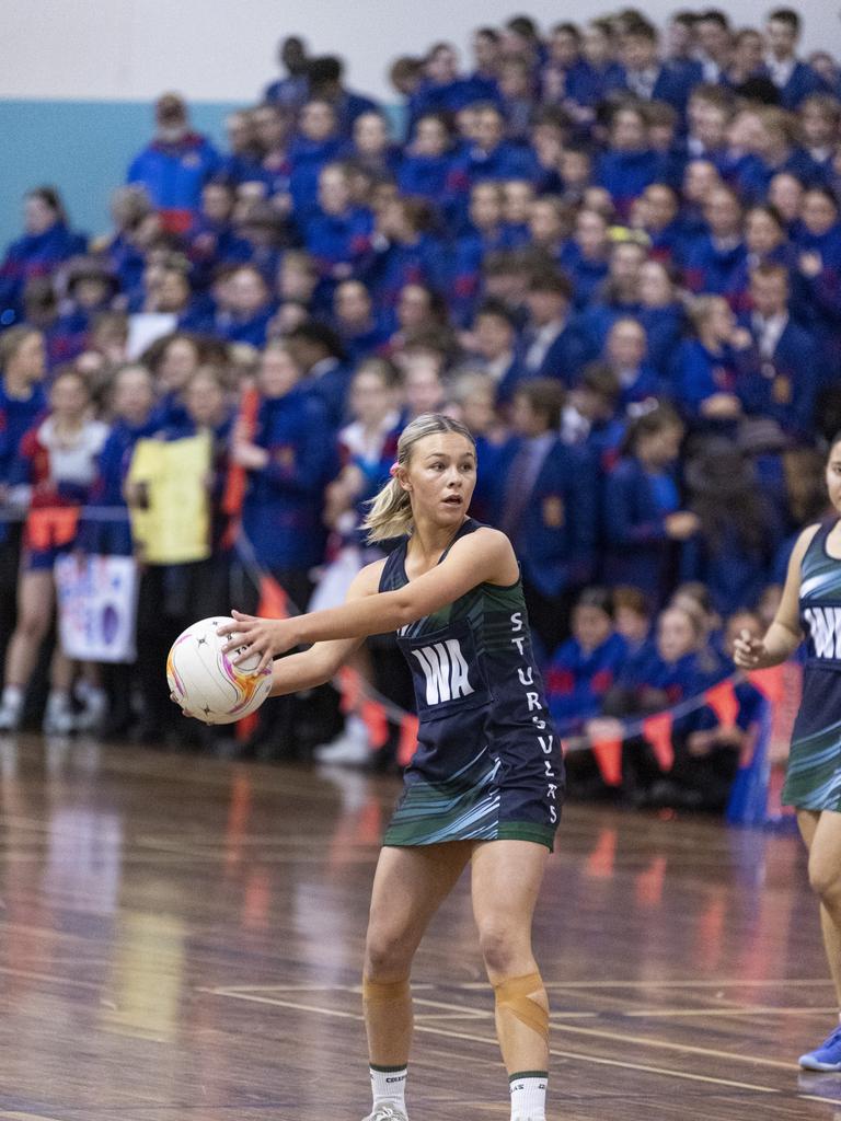 Haylee Doherty of St Ursula's Senior A against Downlands First VII in Merici-Chevalier Cup netball at Salo Centre, Friday, July 19, 2024. Picture: Kevin Farmer