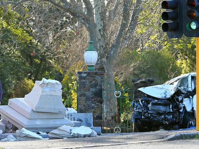 A Car has taken out an Anzac Statue on the corner of Geelong and Ballarat Roads, Footscray. Picture: Mark Stewart