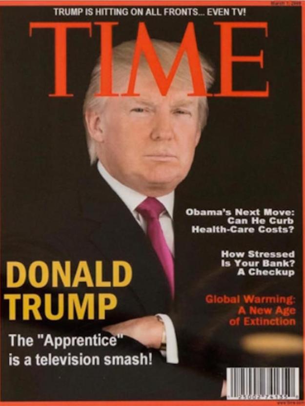 Donald Trump on cover of mocked-up Time magazine; the fake cover was hanging in his golf clubs.