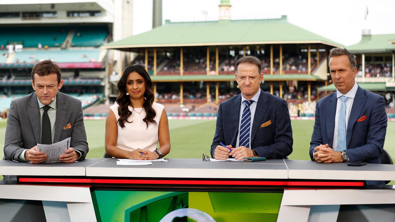 Test cricket greats Michael Vaughan (far right) and Mark Waugh (right) were critical of the ICC on Day two at the Sydney Cricket Ground. Picture: Getty Images