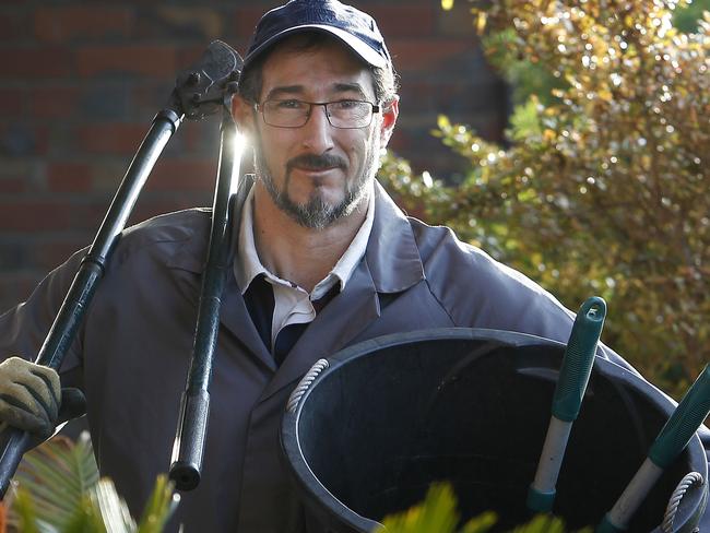 Jared McCutcheon, Werribee North, with his horticulture tools,. Jared's been looking for work for a couple of months in labouring-type roles from driving forklifts and trucks to horticulture but can't find an employer willing to take him on, Picture Yuri Kouzmin