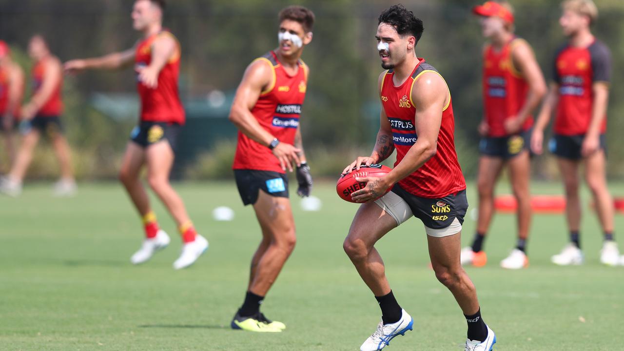 Izak Rankine in action during a Gold Coast training session at Metricon Stadium