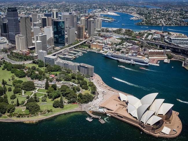 Aerial view of Sydney CBD Skyline where a siege is in profess in Lindt Cafe Martin Place, picture Craig Greenhill