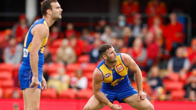 Jack Darling rides home a shot at goal against Gold Coast. Picture: Russell Freeman/AFL Photos via Getty Images