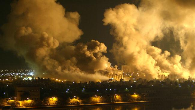 Smoke covering the presidential palace compound in Baghdad during a massive US-led air raid on the Iraqi capital.