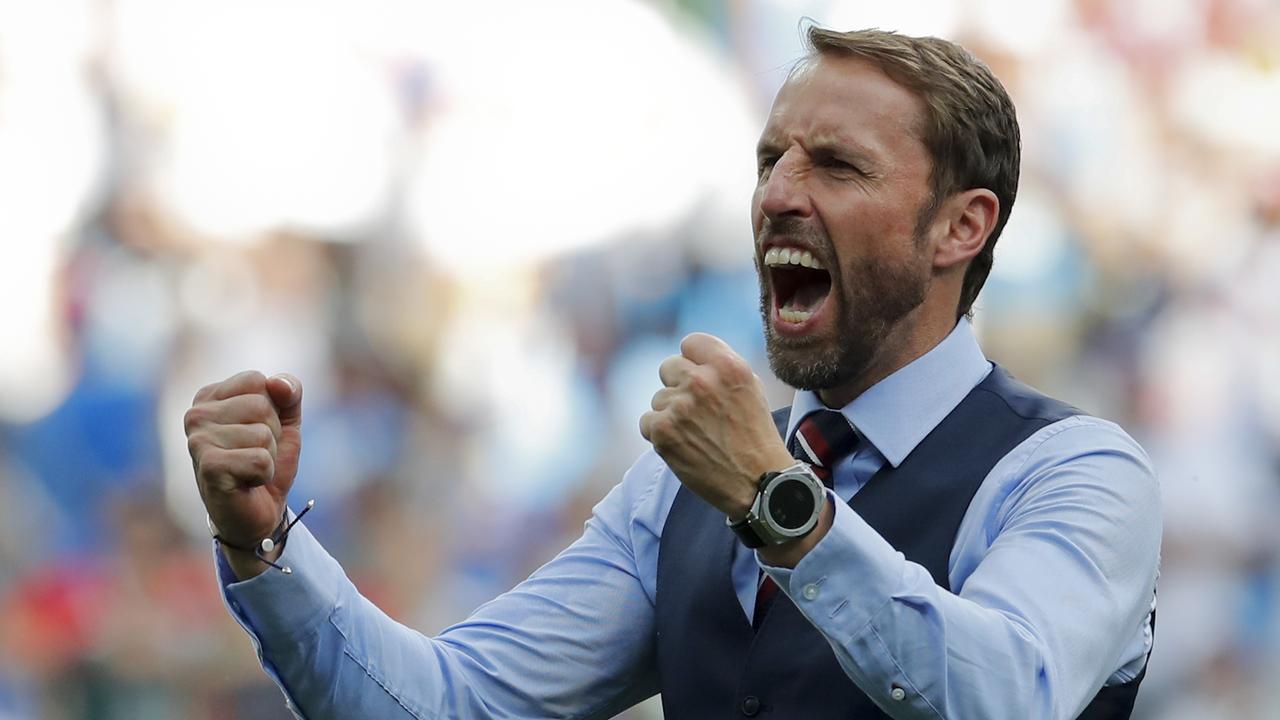 England head coach Gareth Southgate celebrates his team's 6-1 victory against Panama.