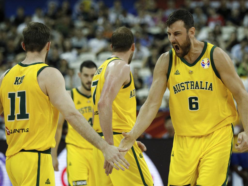 Andrew Bogut was fired up. (AP Photo/Andy Wong)