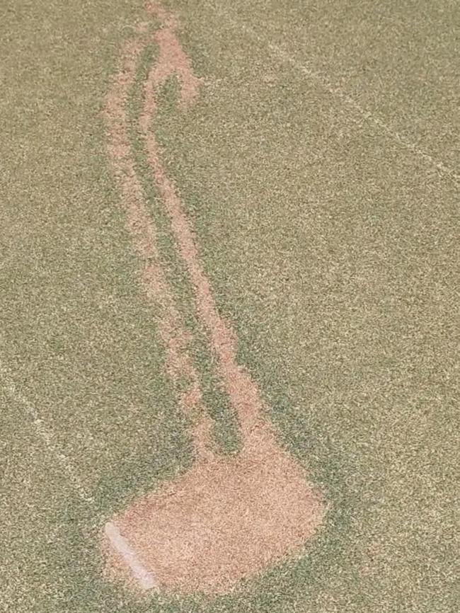 Damage to the bowling greens. Picture: Elfco Greenkeeping / Facebook. Picture: Elfco Greenkeeping / Facebook