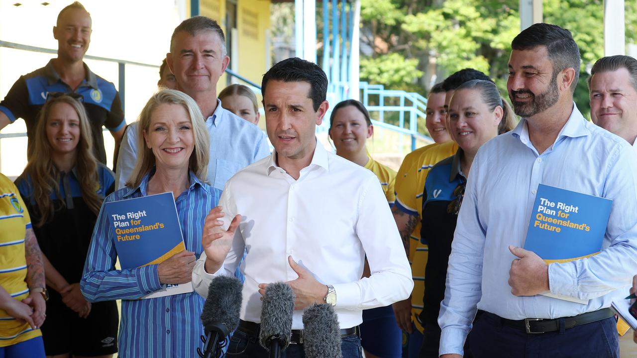 Leader of the Opposition David Crisafulli during a media conference at Pine Rivers Football Club on Sunday where he was asked about stadium options. Picture: Liam Kidston.