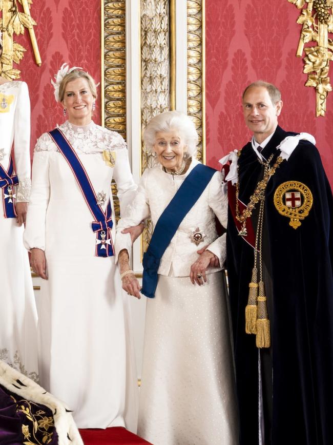 Princess Alexandra is supported by the Duke and Duchess of Edinburgh. Picture: Hugo Burnand/Buckingham Palace via Getty Images