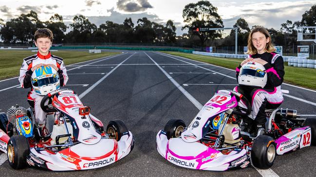 Sebastian and Scarlett Tander are the son and daughter of gun drivers Garth and Leanne Tander. Picture: Pace Images.