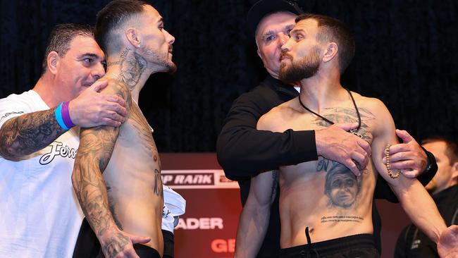 George Kambosos Jr vs Vasiliy Lomachenko Weigh-In. C/O Mikey Williams: Top Rank.