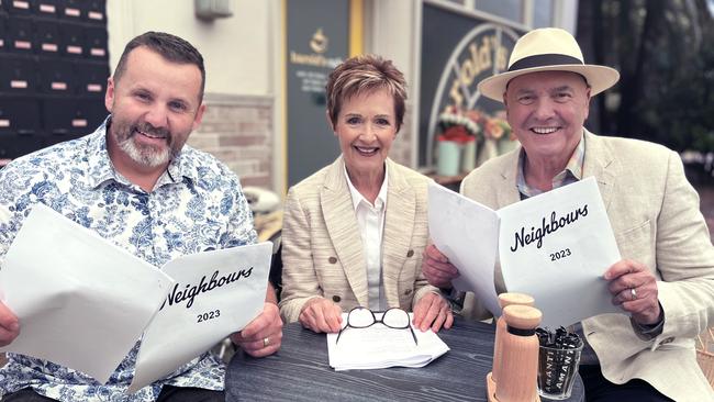 Beloved Neighbours stars Ryan Moloney, Jackie Woodburne and Alan Fletcher were all on-board for the reboot. Picture: Supplied