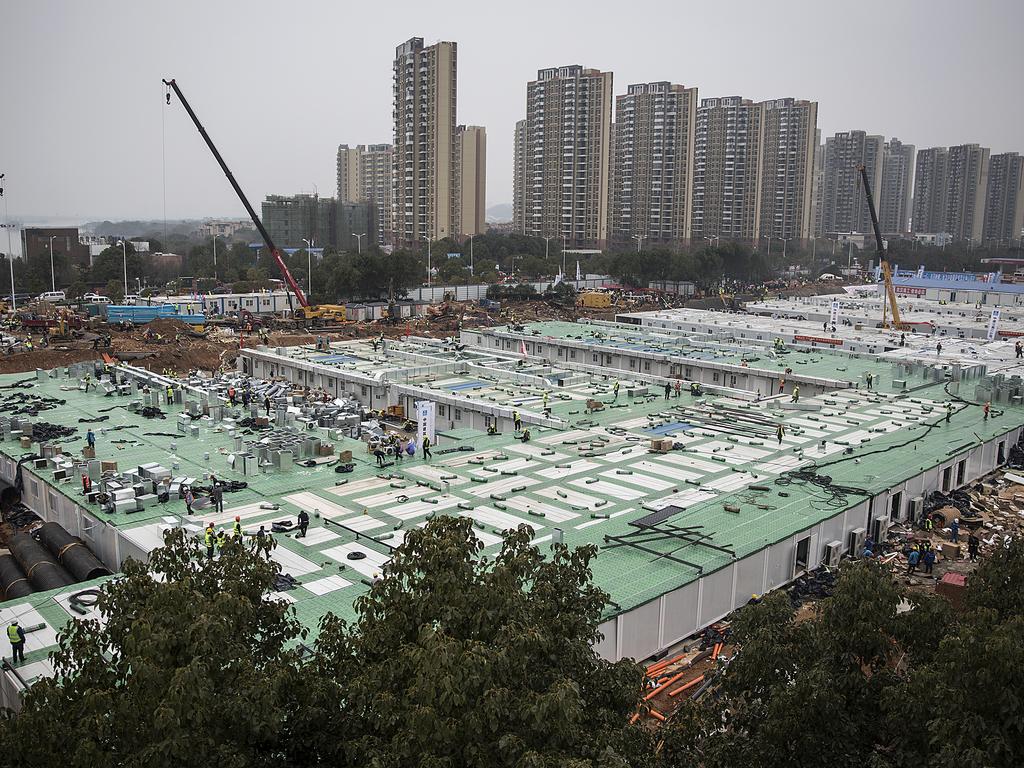 Huoshenshan Hospital construction nears completion in Wuhan, China. Picture: Getty Images