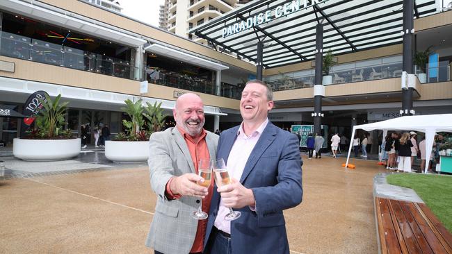 Centre Manager Ian Robertson toasts the opening with Challenger Head of Retail Adam McKean. Picture Glenn Hampson