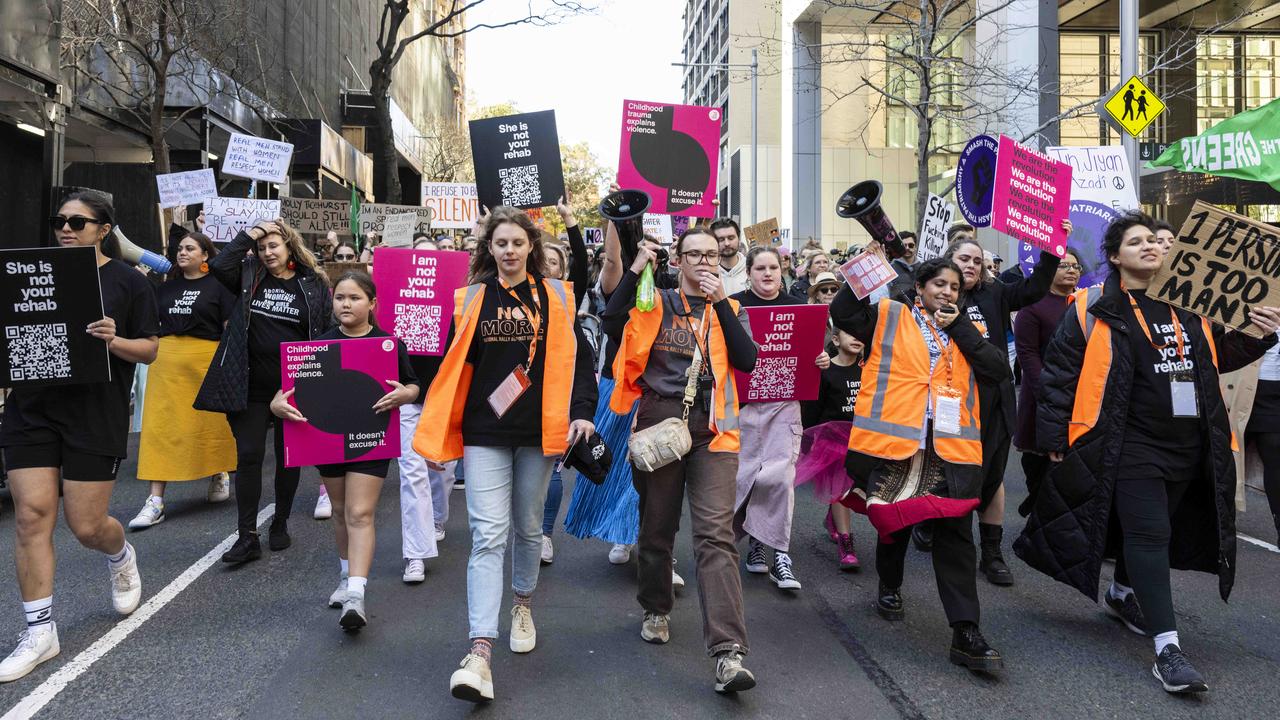 Women marching for the ‘No More: National Rally Against Violence’ on Sunday. Picture:NewsWire/ Monique Harmer