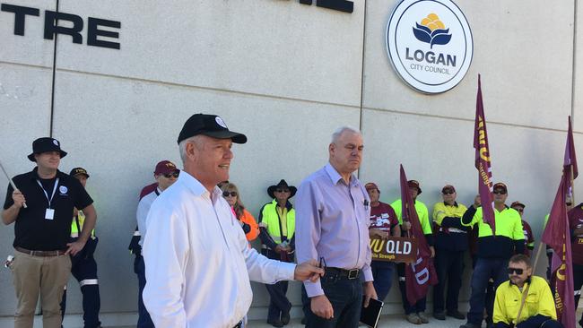 Union bosses address staff at Logan City Council during a strike in June. PHOTO: JUDITH KERR