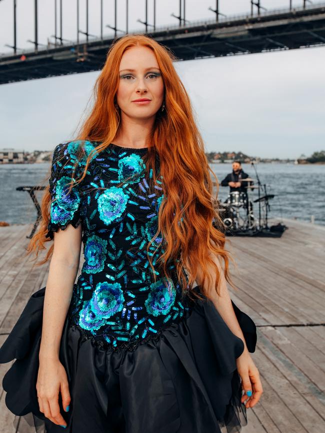 Vera Blue on the set of her The Sound performance on a Sydney Harbour barge. Picture: Supplied