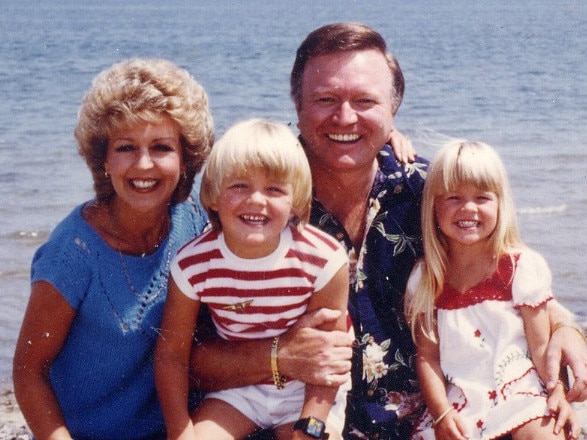 Bert, Patti, Matthew and Lauren Newton on the beach at Mornington in the early 1980s.