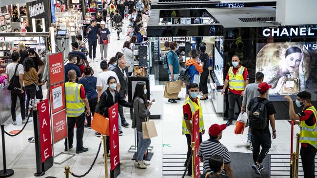 Shoppers in the CBD Myer store. Picture: Monique Harmer