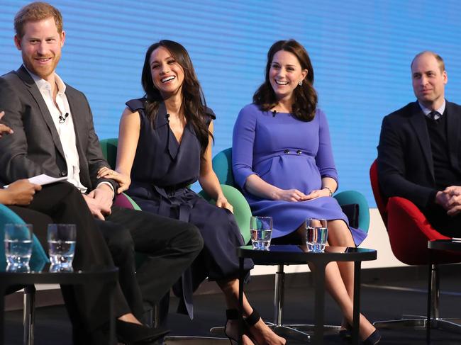 LONDON, ENGLAND - FEBRUARY 28:  Prince Harry, Meghan Markle, Catherine, Duchess of Cambridge and Prince William, Duke of Cambridge attend the first annual Royal Foundation Forum held at Aviva on February 28, 2018 in London, England. Under the theme 'Making a Difference Together', the event will showcase the programmes run or initiated by The Royal Foundation.  (Photo by Chris Jackson - WPA Pool/Getty Images)