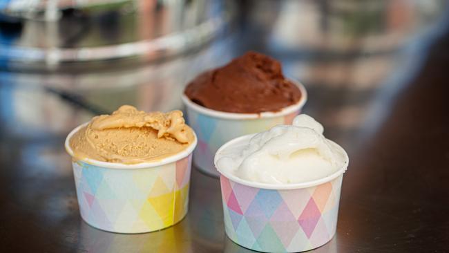 Salted caramel, Nutella and lemon gelati at the Abbots &amp; Kinney gelato cart in Fenn Place, Adelaide. Picture: Matt Turner