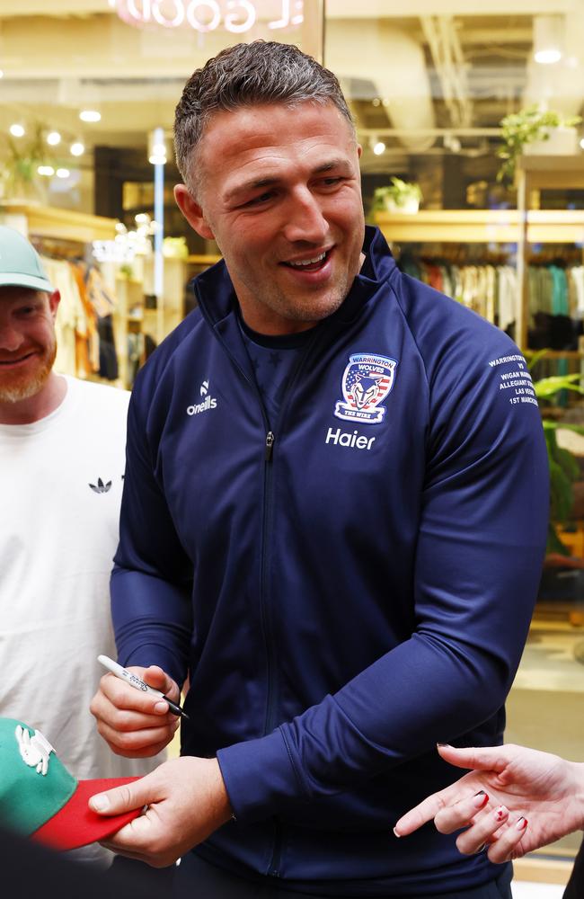 Sam Burgess mingles with punters at the NRL Fan Hub at Resorts World Las Vegas. Picture: Jonathan Ng