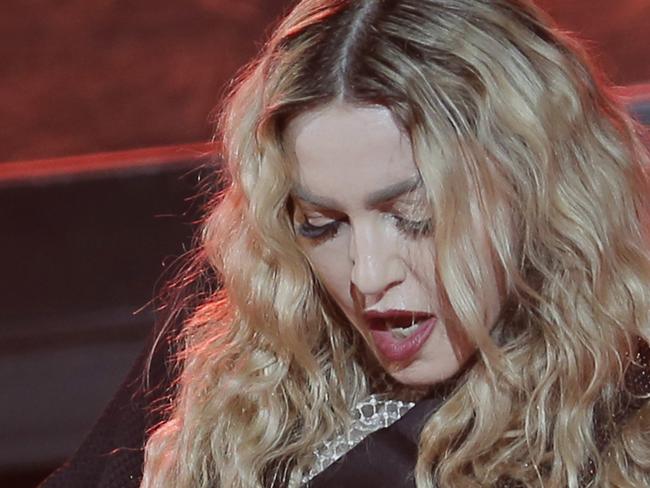 U.S. singer Madonna performs during the Rebel Heart World Tour in Macau, China, Saturday, Feb. 20, 2016. (AP Photo/Kin Cheung)