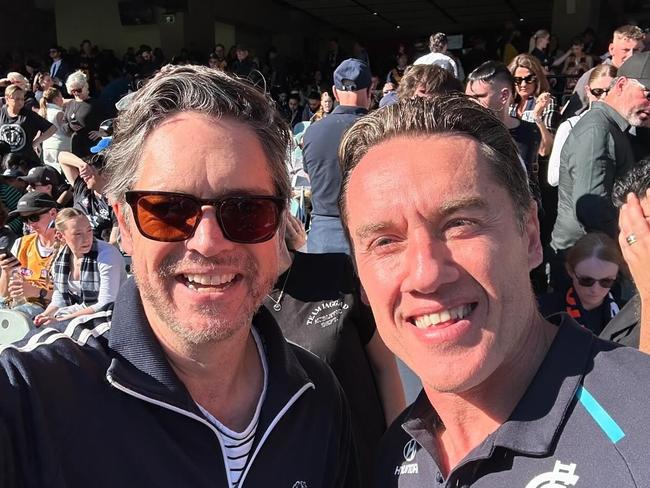 Lord Mayor Nick Reece and Carlton great Anthony Koutoufides at a Carlton game at the MCG. Picture: Instagram