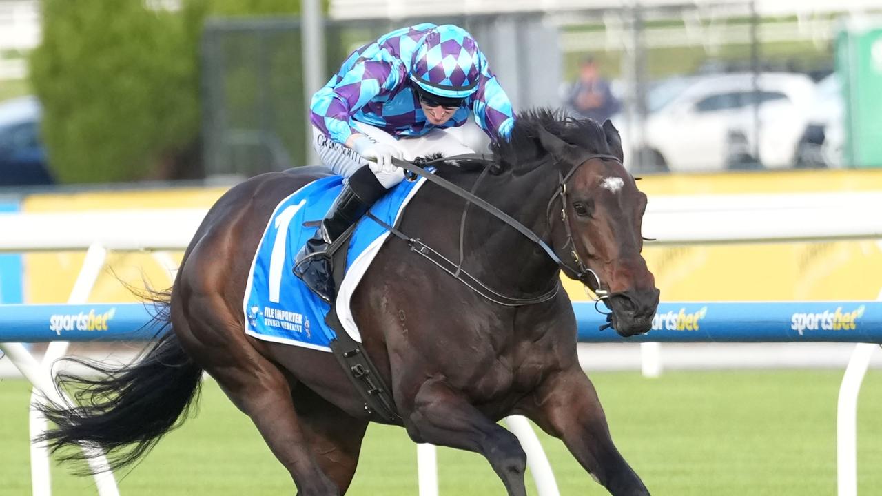 Pride Of Jenni gave her rivals 7kg but class prevailed in the Anniversary Vase at Caulfield. Picture: Scott Barbour/Racing Photos via Getty Images