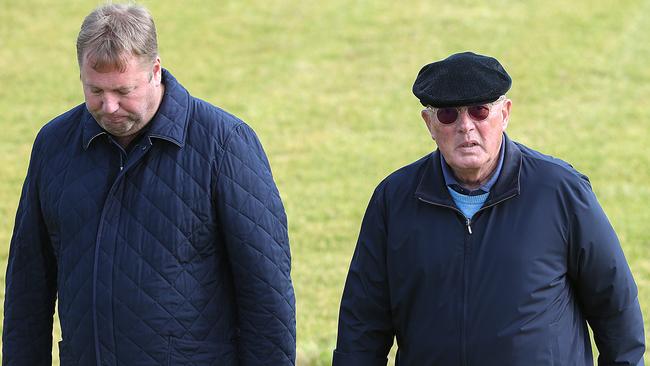 Nick and Lloyd Williams were trackside to watch Bondi Beach gallop at Werribee on Friday. Picture: Ian Currie