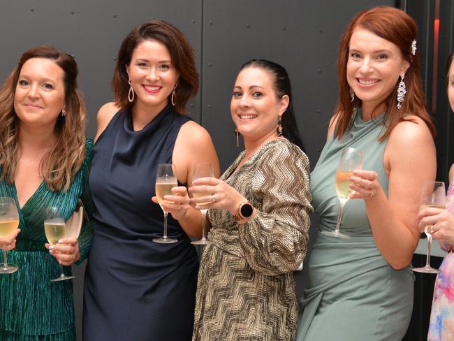 The 2024 FNQ Salvos Champs Ruby Ball at Cairns Convention Centre: Madeliene Wilson, Erin Paterson, Emma Hotham, Lana Hutchings, Iona Harris and Karlie Hunter. Picture: Bronwyn Farr