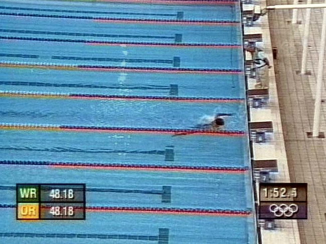 Equatorial Guinea swimmer Eric Moussambani finally touches the end of the pool in his 100m freestyle Sydney Olympic Games heat in 2000.