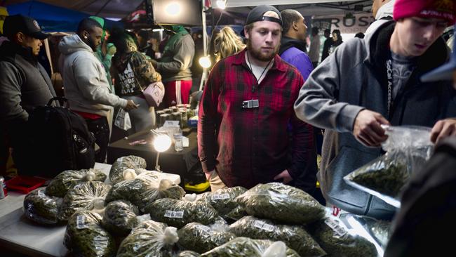 Cannabis on sale at a farmers market-style event in Adelanto, California, last month. Picture: AP 