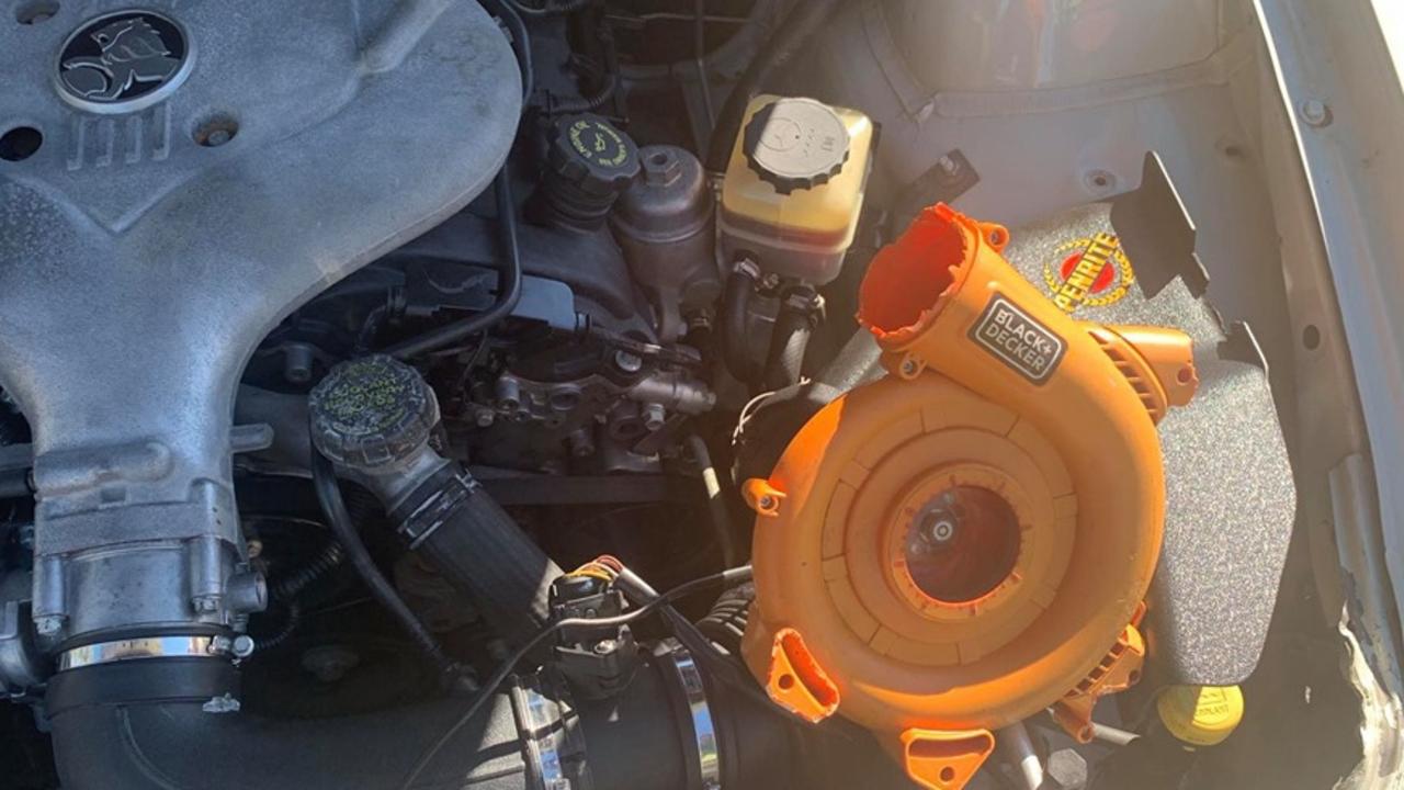 The driver fitted a leaf blower to act as supercharger. Photo: NSW Traffic and Highway Patrol Facebook page.