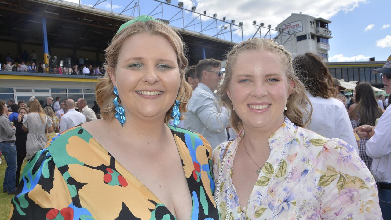 Katelyn Morgenstern and Hannah Carpenter at the 2023 Audi Centre Toowoomba Weetwood race day at Clifford Park Racecourse.