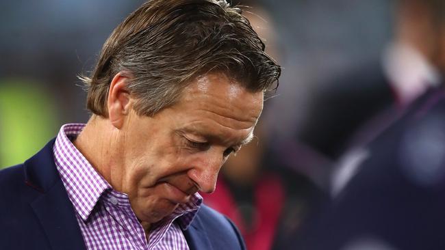 SYDNEY, AUSTRALIA — OCTOBER 02: Storm coach, Craig Bellamy looks dejected after the 2016 NRL Grand Final match between the Cronulla Sutherland Sharks and the Melbourne Storm at ANZ Stadium on October 2, 2016 in Sydney, Australia. (Photo by Ryan Pierse/Getty Images)