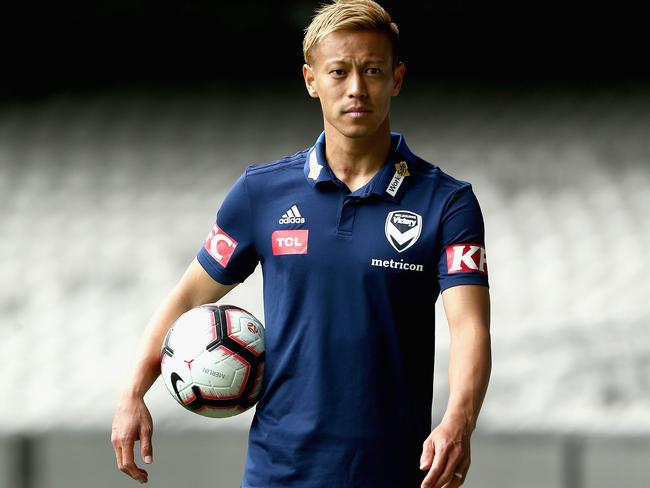 MELBOURNE, AUSTRALIA - OCTOBER 18:  Keisuke Honda completes a training session during a Melbourne Victory A-League training session at Marvel Stadium on October 18, 2018 in Melbourne, Australia.  (Photo by Robert Prezioso/Getty Images)