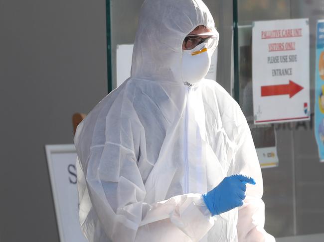 MELBOURNE, AUSTRALIA - NewsWire Photos JULY 30, 2020: A health worker is seen at Epping Gardens Aged Care home which has a COVID-19 breakout. Picture: NCA NewsWire /David Crosling