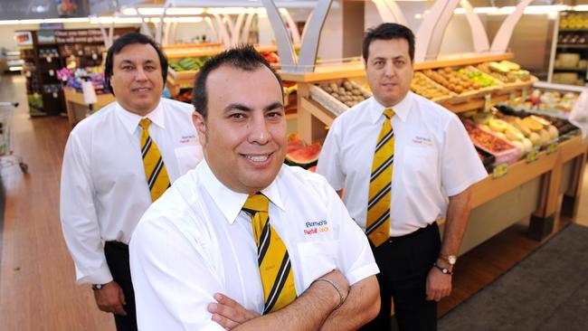 Romeo’s Retail Group brothers Paul, Joseph and Anthony Romeo at their North Adelaide Foodland supermarket.