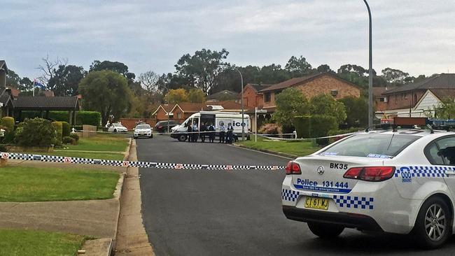 Police at the scene of a Links Ave, Milperra, home where the body of Anne Rogers was found. Picture: James Taylor