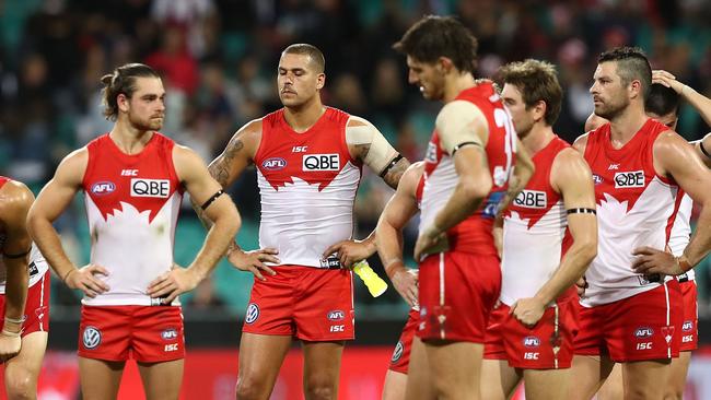 Dejected Sydney players after the loss. Picture: Getty Images