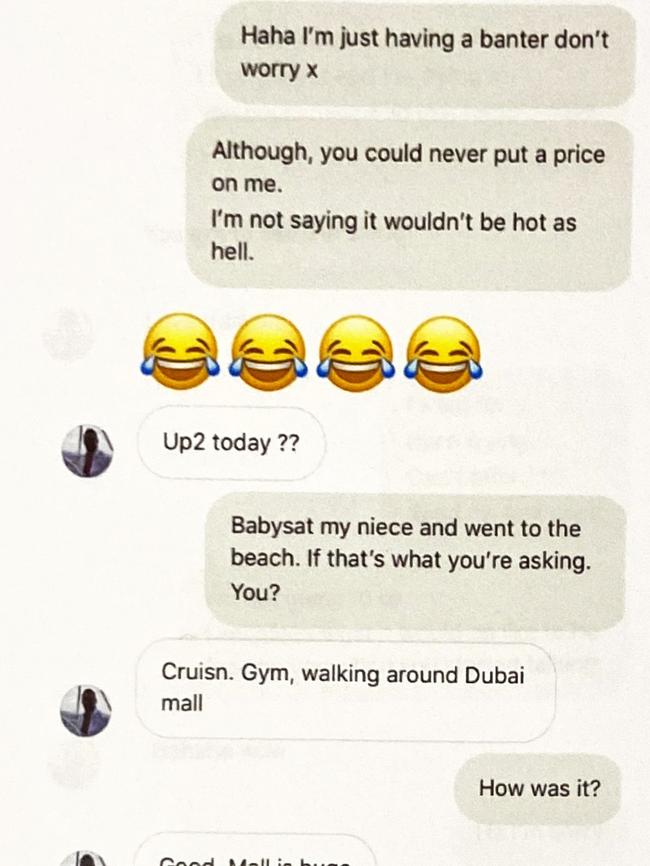 Instagram messages between Jarryd Hayne and the woman he sexually assaulted. Picture: Supplied.