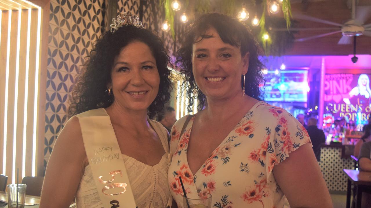 Nicole Oliver from Mackay and Danielle McLernon from Newcastle celebrated New Year at the Airlie Beach Hotel. Picture: Laura Thomas