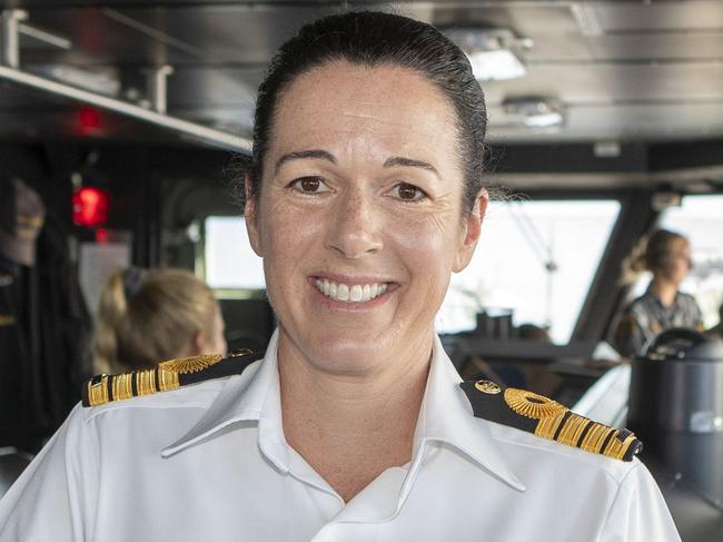 Captain Phillipa Hay, on the bridge of HMAS Hobart, is the first non-US military woman to lead a task force in the 49-year history of Exercise Rim of the Pacific 2020. *** Local Caption *** HMA Ships Hobart, Stuart, Arunta and Sirius, which have been part of the Regional Presence Deployment through Southeast Asia, will take part in Exercise Rim of the Pacific 2020 (RIMPAC).  In light of COVID-19 concerns, RIMPAC will be an at-sea-only event, developed to ensure the safety of all participating military forces.  This will be the first time a Hobart-class Guided Missile Destroyer has taken part in RIMPAC.  Ten nations, 22 surface ships, one submarine, multiple aircraft, and approximately 5,300 personnel will participate.  This yearâs exercise includes forces from Australia, Brunei, Canada, France, Japan, Republic of Korea, New Zealand, the Philippines, Singapore, and the United States.